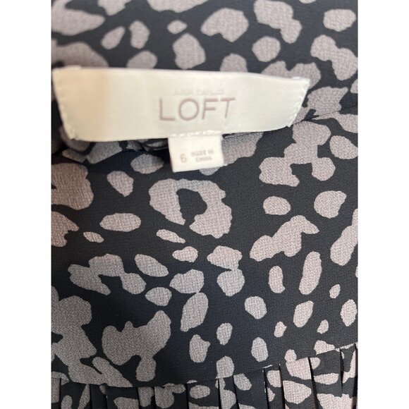 LOFT Pleated Mini Skirt Black Gray Animal Print Flare Career Size 6 - Picture 8 of 9